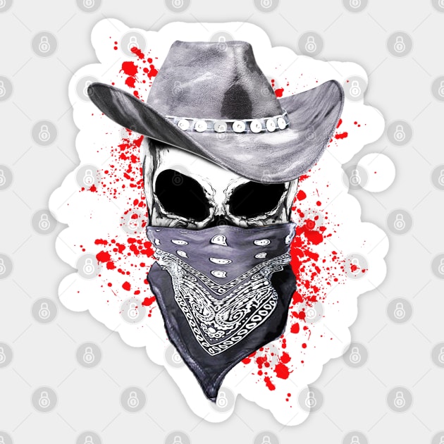 skull art, hat cowboy, bandanas, headband Sticker by Collagedream